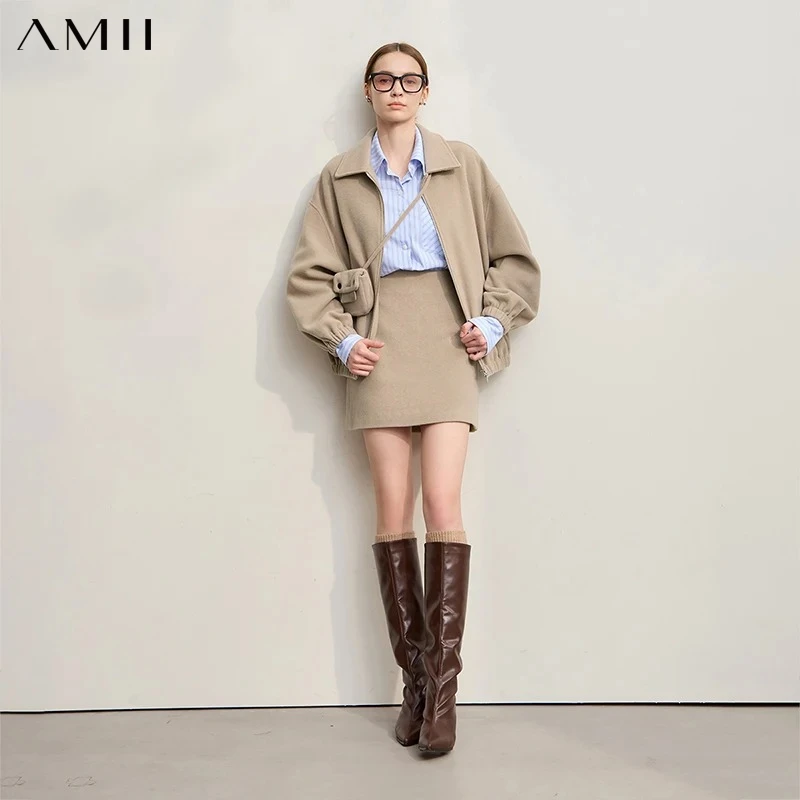 AMII Minimalist Mini Skirt 2026 Winter New Solid Color Short A-line Women's Skirt Versatile Casual Wool Clothing Ladies 12524026