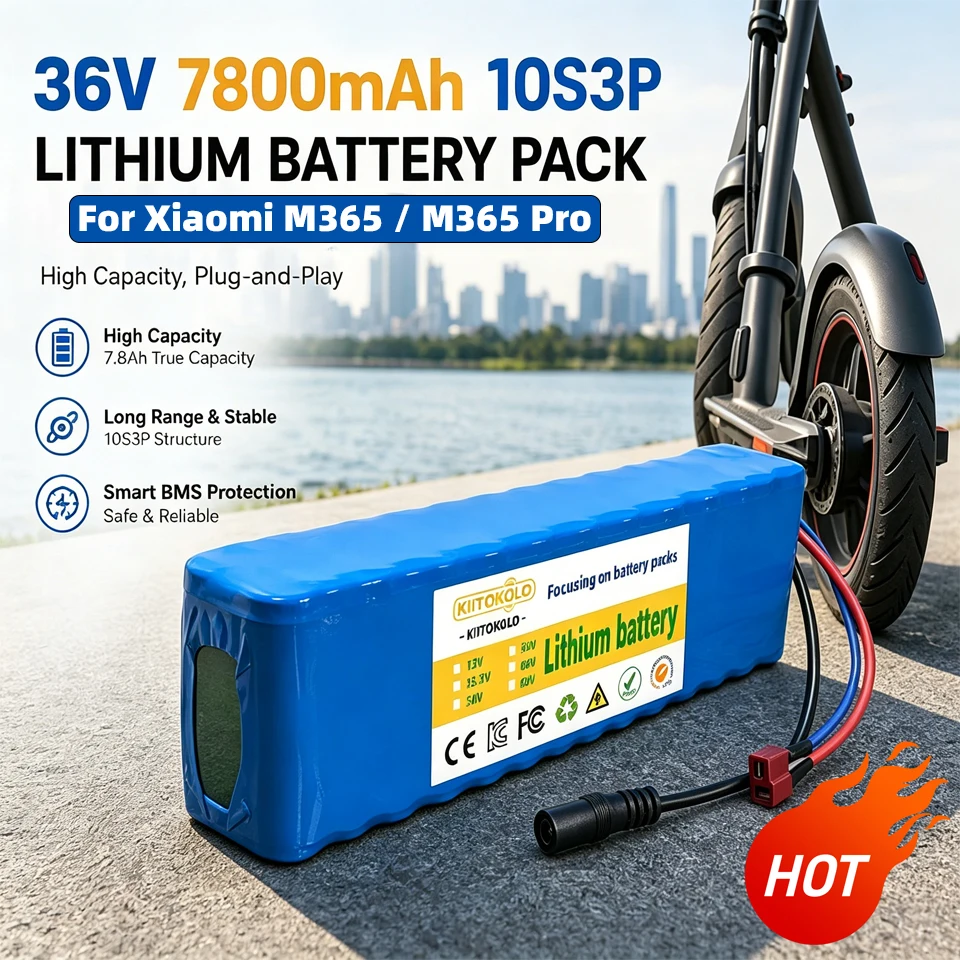 36V 7800mAh 10S3P Lithium Ion Battery High Capacity Replacement Battery for Xiaomi M365/M365 Pro & 500W Electric Scooter E-Bike