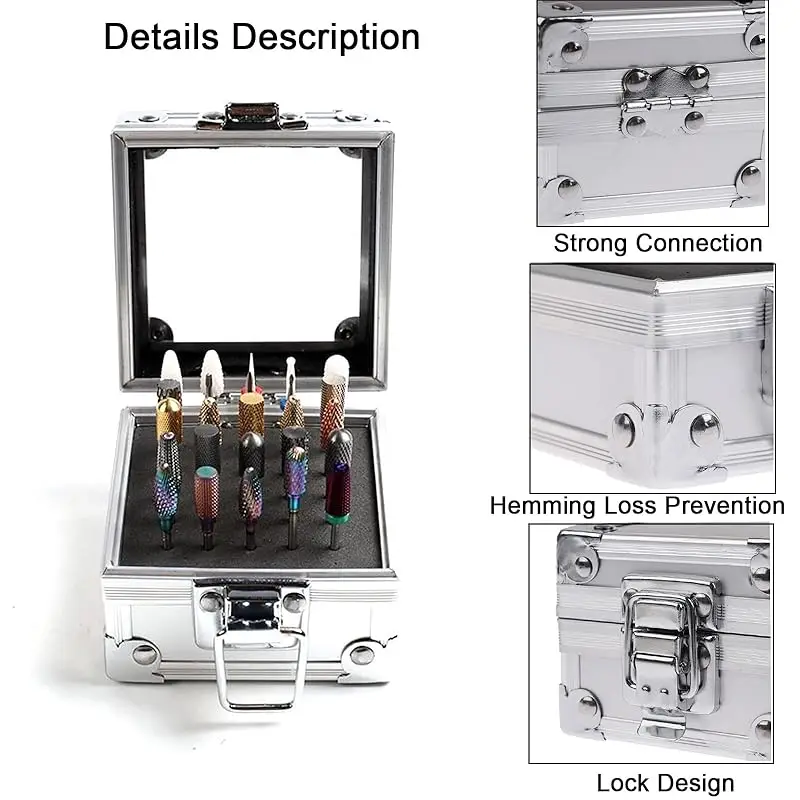 25 Holes Nail Drill Bit Holder Storage Box Aluminium Grinding Bit Stand Display Case Sponge Nail Art Organizers Container