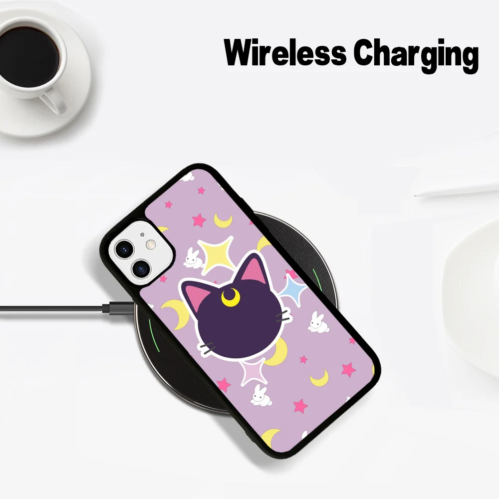 S-Sailores-M-Moon cat Etui magnetyczne na telefon do iPhone 14 13 12 11 15 Pro Max Plus Mini do bezprzewodowego ładowania Magsafe Cover