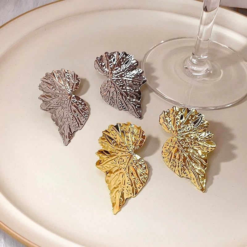 Metal Golden Silver Color Drop Dangle Earrings For Women Geometric Party Vintage Earring Female Statement Bijoux Leaf Jewelry