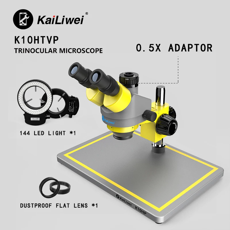 Kailiwei K10HTVP 7-45X Trinocular Simul-focal Stereo Zoom Microscope For PBC Repair/Jewelry/carving Big Base