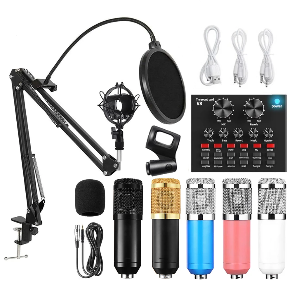 BM 800 Professional Audio V8 Sound Card Set  Mic Studio Condenser Microphone For Karaoke Podcast Recording Live Streaming BM800