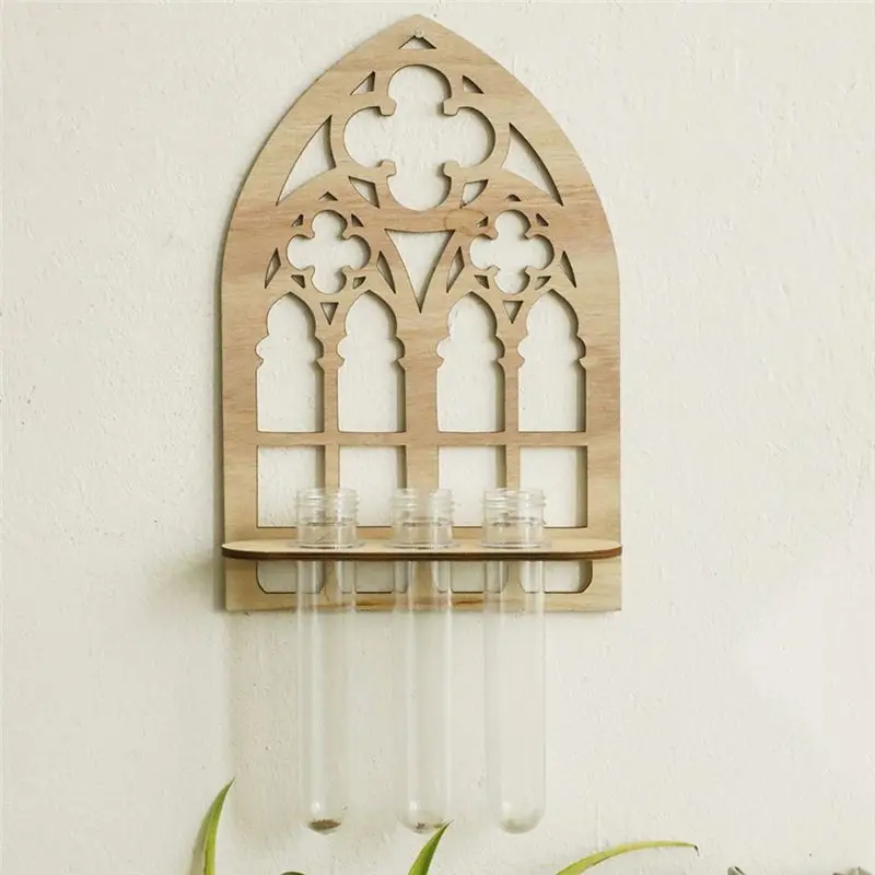 ABRE-Wooden Plant Propagation Station, With 5 Test Tube Vases Wall Mounted Plant Display For Indoor Plants, Home Decor