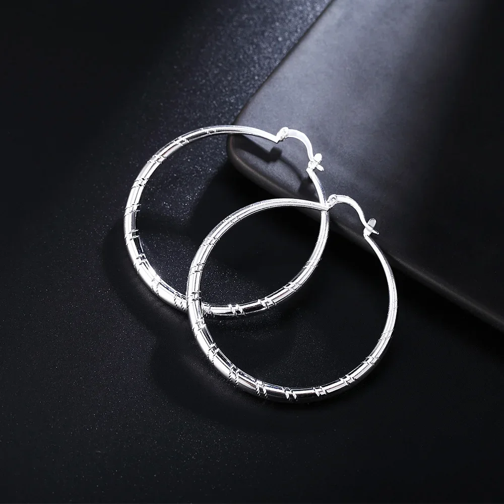 Noble 3/4/5/6cm Big Circle 925 Sterling Silver Hoop Earrings For Women Fashion Party Wedding Jewelry Charms Christmas Gift