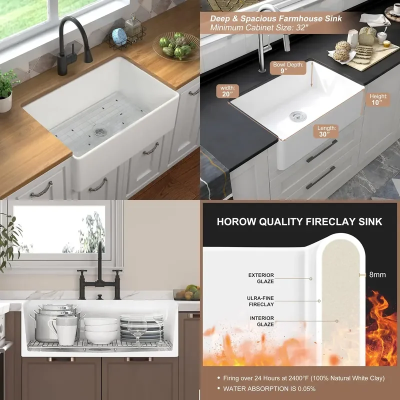 For American Kitchen Deepened Ceramic Sink Large Vegetable Basin Single Double Dish Washing Embedded Under Counter