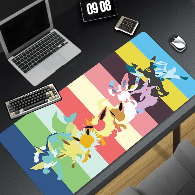 Mouse Pad Laptop Kawaii Rainbow Anime E-eevee Keyboard Rug Office PC P-pokemonS Gaming Accessories Mousepad XXL Colored Desk Mat