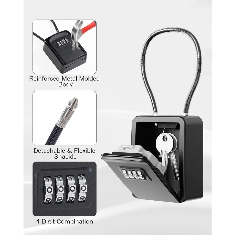 Outdoor Key Safe with Removable Wire Rope Password Safe Portable Key Storage Box Suitable for Home Garage Warehouse