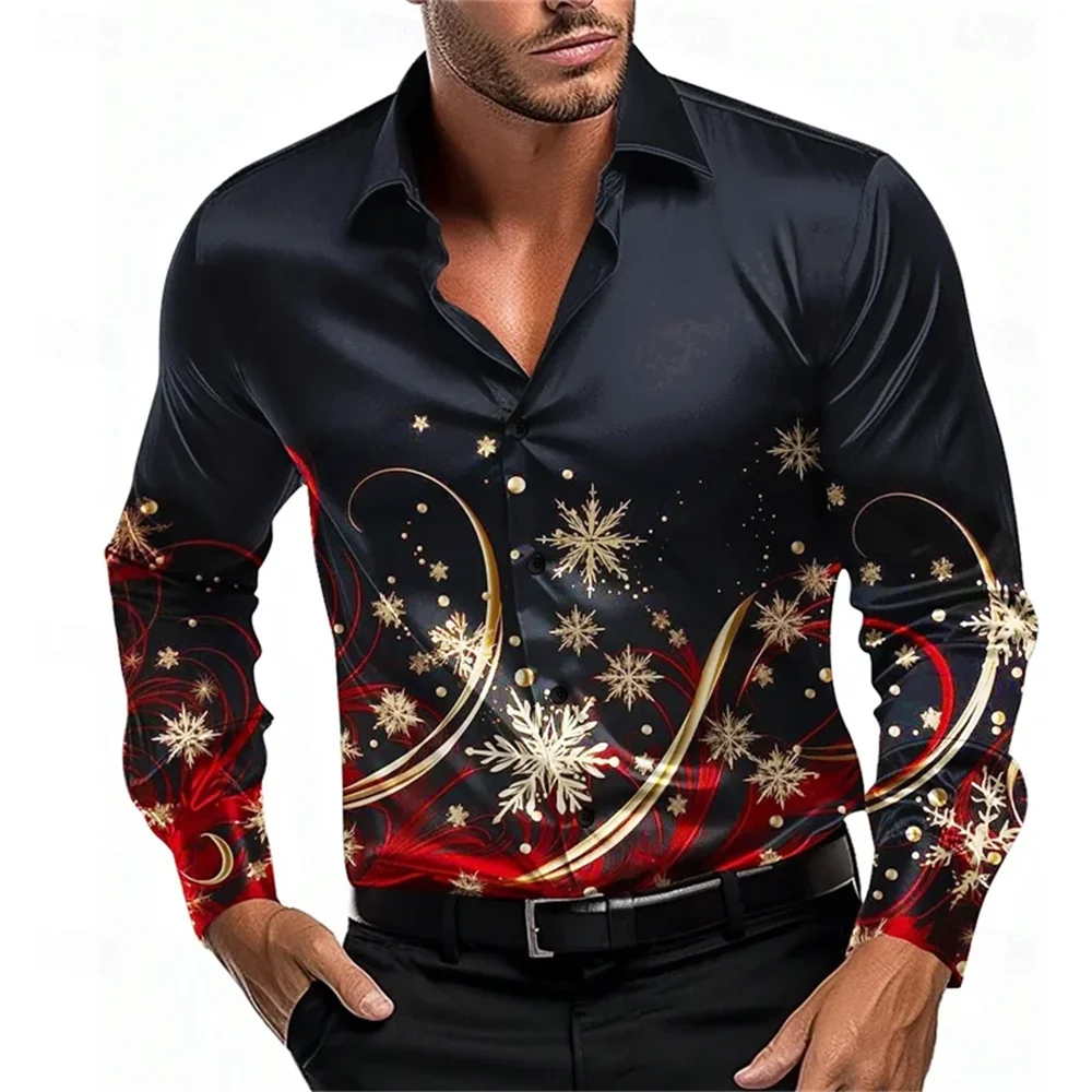 Christmas 10 color men's Christmas scene printed shirt snowflake casual fashion lapel button long sleeved autumn party shirt