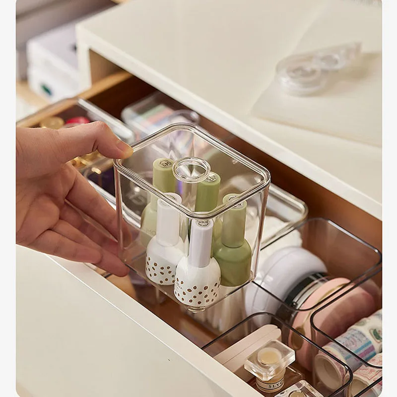 Acrylic Plastic Storage Box With Lid Makeup Organizer Transparent Desk Drawer Organizers Box Jewelry Box Closet Organizer Boxes