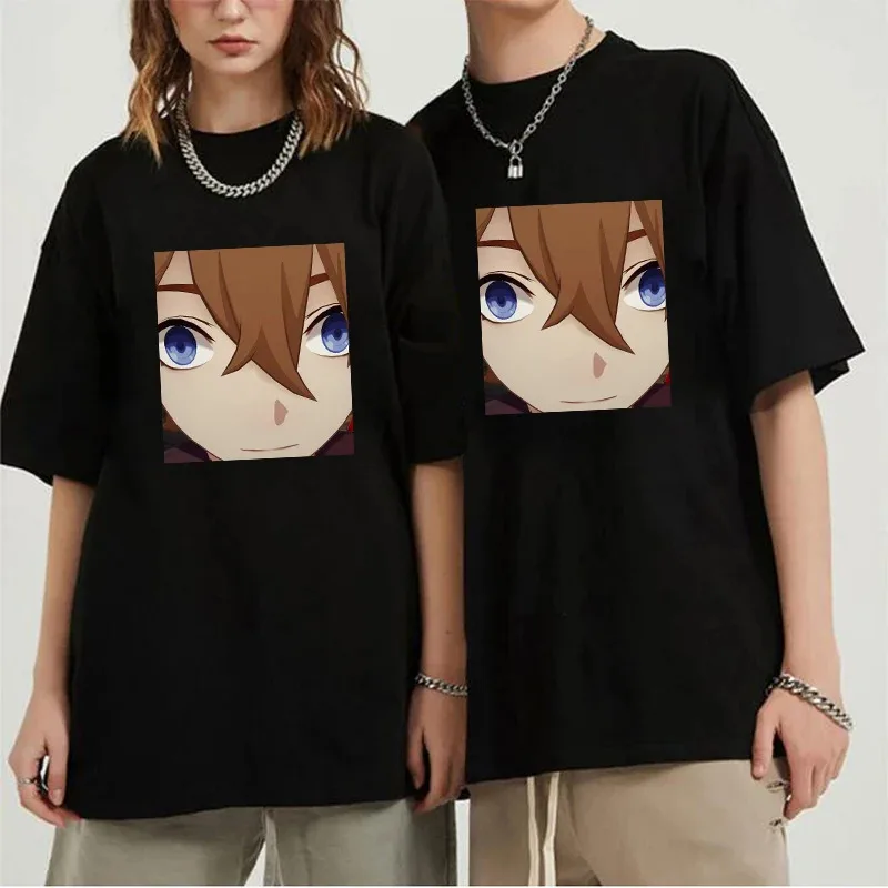 111 www أنيمي Tartaglia الوجه الميمات تي شيرت للجنسين موضة قصيرة الأكمام Genshin تأثير لعبة تشايلد الشفاه دغة تي شيرت س الرقبة القمم