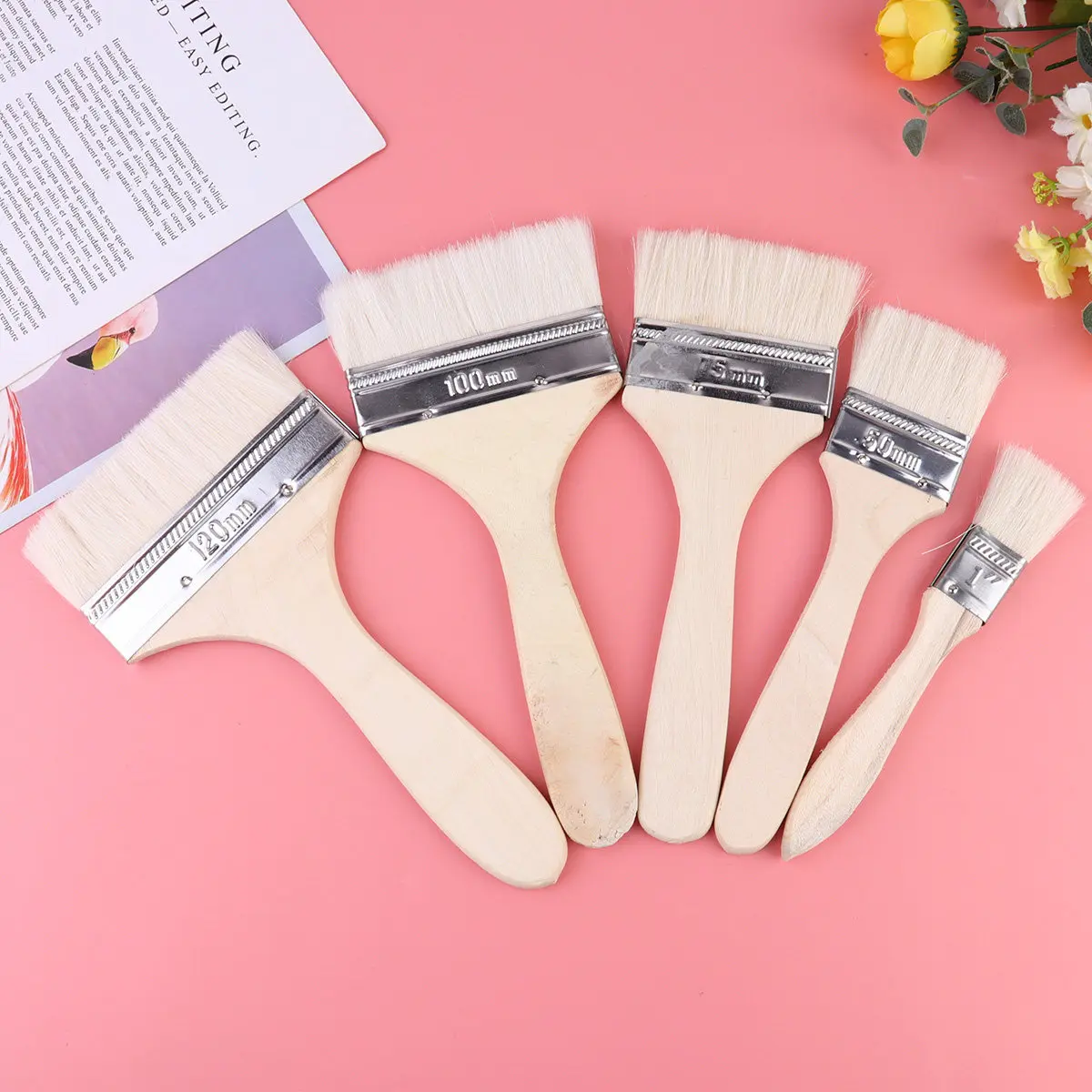 5Pcs Wool Brush Set Sturdy Hair Multipurpose Painting Baking Flavor Brush for Touchup Baking Chip Touchup Paint