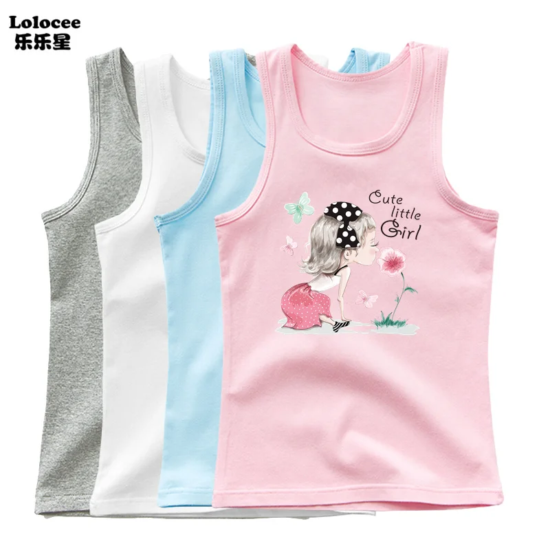 Kawaii Girls Sleeveless T Shirts Ballet Dance Kids Cartoon Print Vest Dancer Summer Children\'s Cotton Tank Tops Fashion Clothes