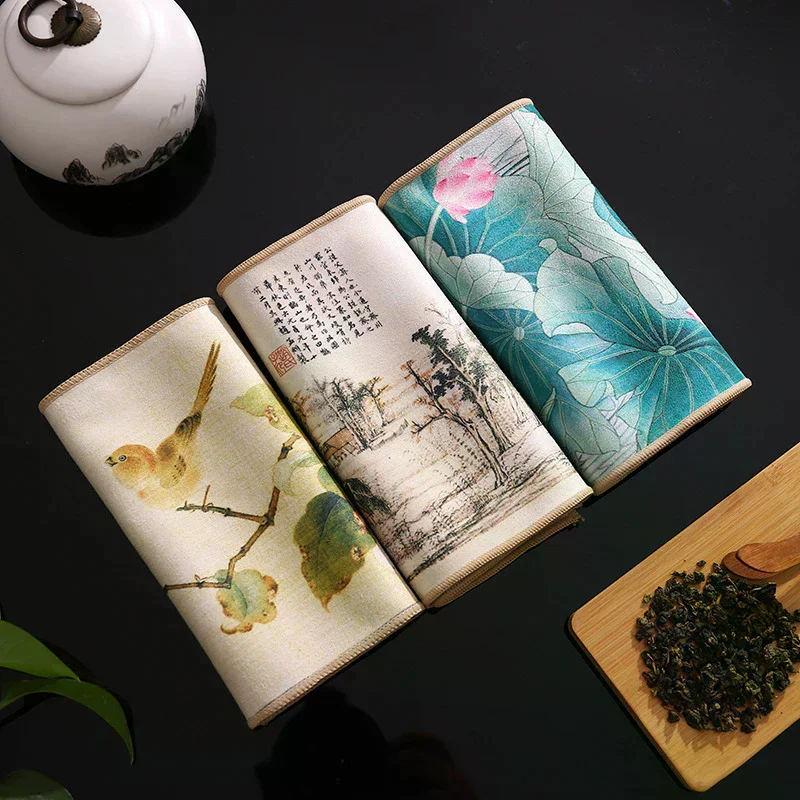 Chinese Professional Rag Thick Tea Towel Super Absorbent High-end Tea Cleaning Set Cup Mat Accessories