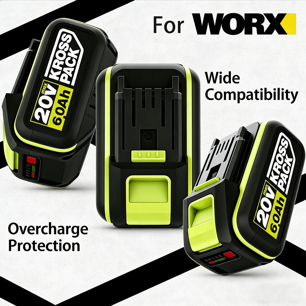 

For WORX 20V 6.0Ah/8.0Ah Li-ion Battery 5pin WA3016 WA3023 WA3027 WU388 WU629 WU808 For WORX Cordless Power Tool Model Battery