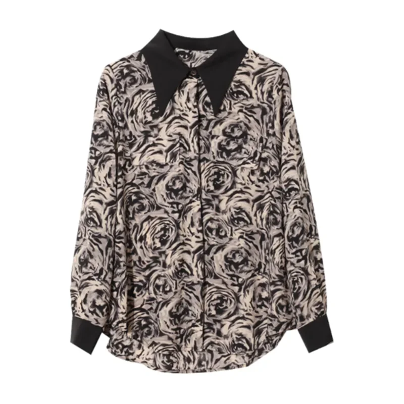 Blusas de verão camisa feminina nova ol impresso retro camisa manga longa chiffon camisa blouose topo solto casual roupas femininas blus