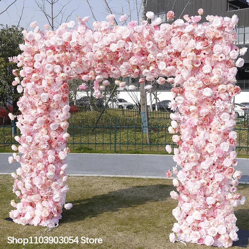 Maßgefertigter Romantischer Rosa Rosen-Blumenreihen-Sofaläufer Blumenarrangement Bogen-Dekoration Outdoor-Hochzeits-Hintergrund Quadratischer Rahmen Party-Requisiten – Detail 2