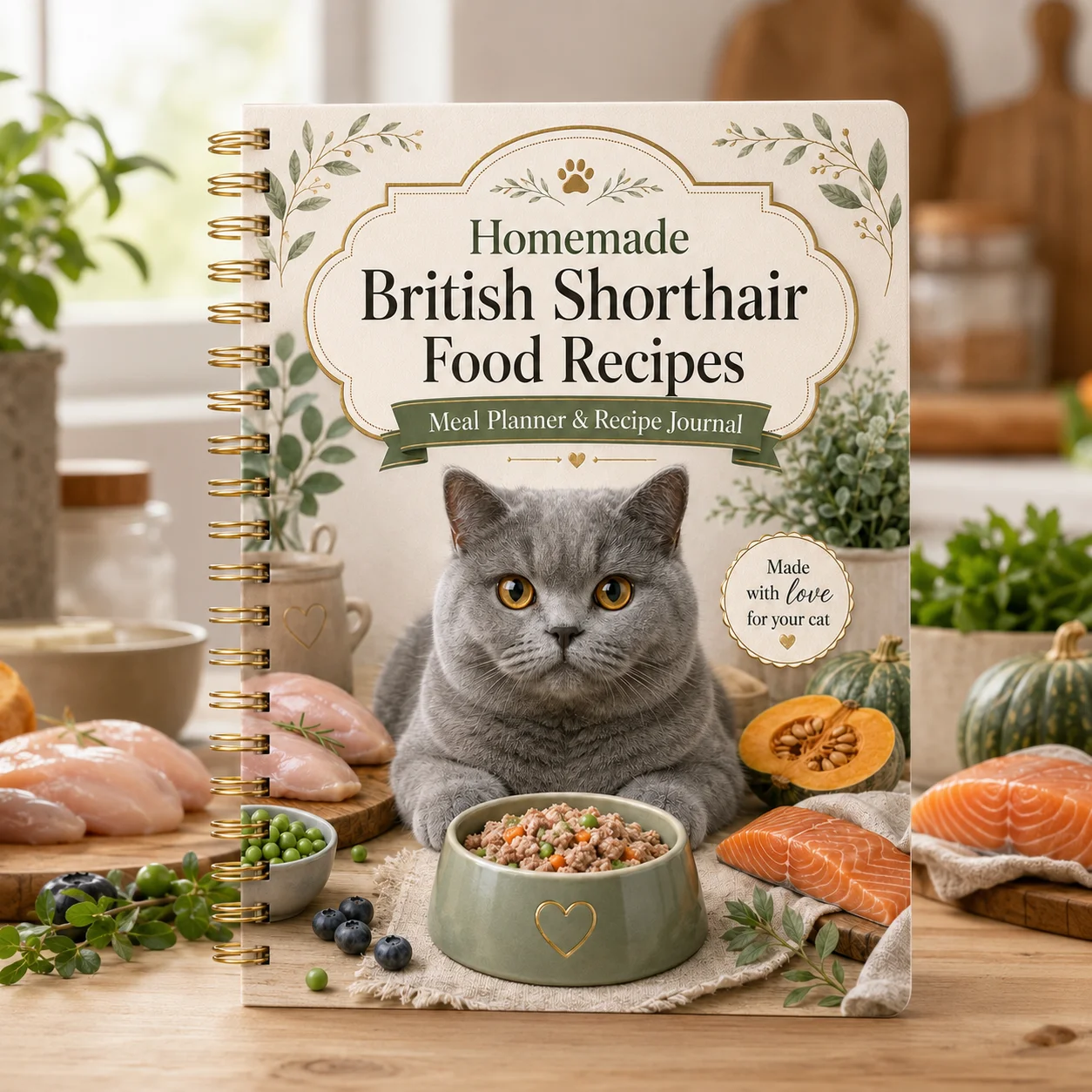 

Homemade British Shorthair Cat Food Recipe Journal, A5 Spiral Meal Planner & DIY Treat Notebook for Cat Owners