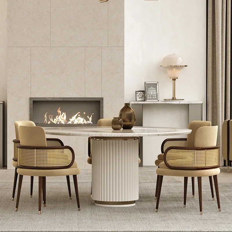 Japanese Style Solid Wood Dining Chair French Retro Rattan Woven Dining Chair Homestay Courtyard Poltrona Design Home Furniture