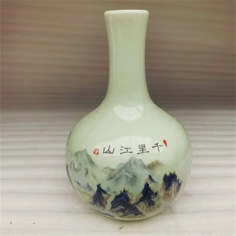

Chinese Old Porcelain collection Celestial Ball Vase with Pink Landscape Pattern Traditional Decorative Floor Standing Pottery