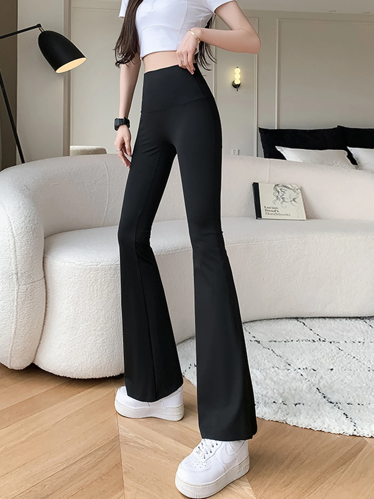 กางเกงโยคะเอวสูงผ้าไอซ์ซิลค์ทรงกระดิ่งสำหรับผู้หญิง ฤดูร้อน ผ้าบาง ยืดหยุ่น กระชับหน้าท้อง ยกกระชับสะโพก