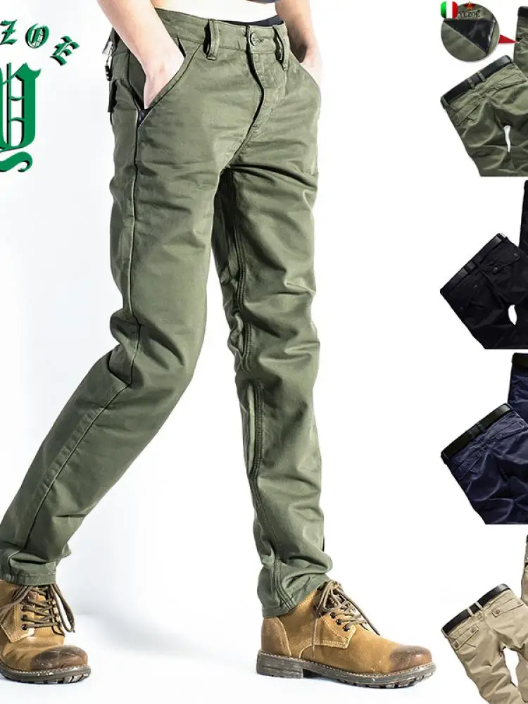 

Yezoe Men's Slim Fit Straight Leg Casual Pants een Elastic Autumn Winter Faion Brand Large Size Versatile Long Cotton Blend