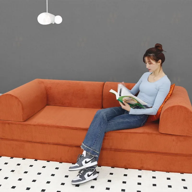 Modern simple dual-purpose compressed fabric sofa and bed full sponge free folding living room baby sofa