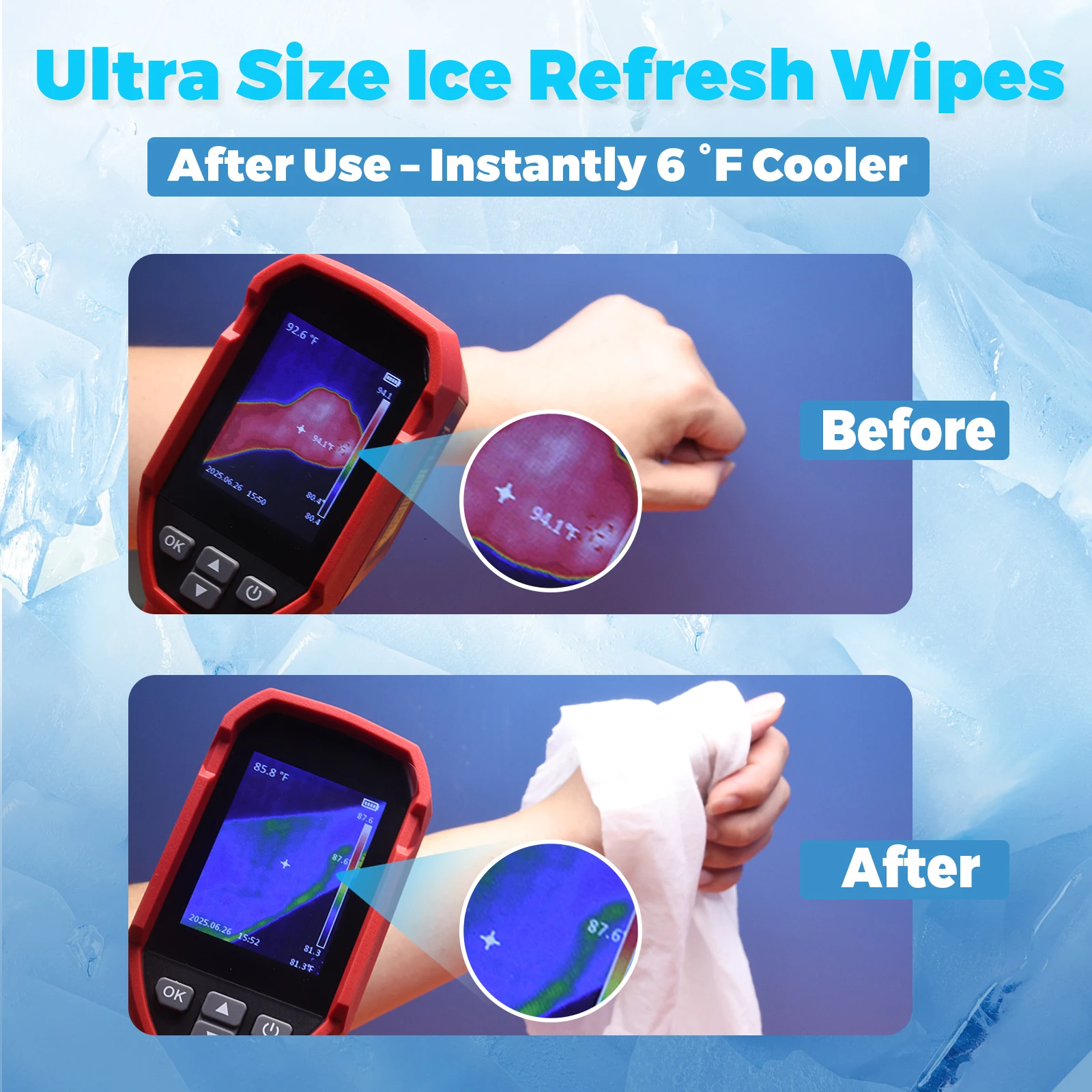 15-piece extra-large cool body wet wipes, suitable for hot weather, 10-inch x 24-inch (approximately 25.4 cm x 60.9 cm