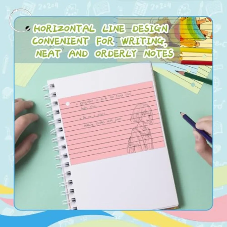 Gekleurde indexkaarten 3x5 inch flashcards met ring 4 kleuren zwaar gewicht gevoerde gelinieerde notitiekaarten voor studeren op kantoor, school en ho