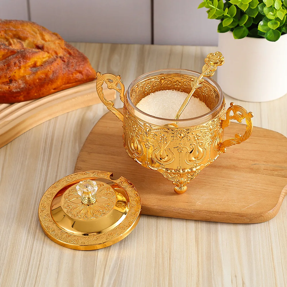 

metal seasoning jar with lid and spoon, household kitchen, sugar Gu oil chicken essence, salt sauce and vinegar seasoning box