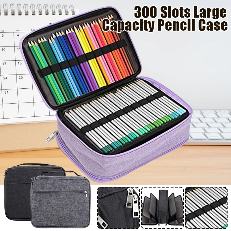 portatil de grande capacidade lapis colorido pen bolsa titular com zipper bolso material escolar estacionario 300 buracos 01