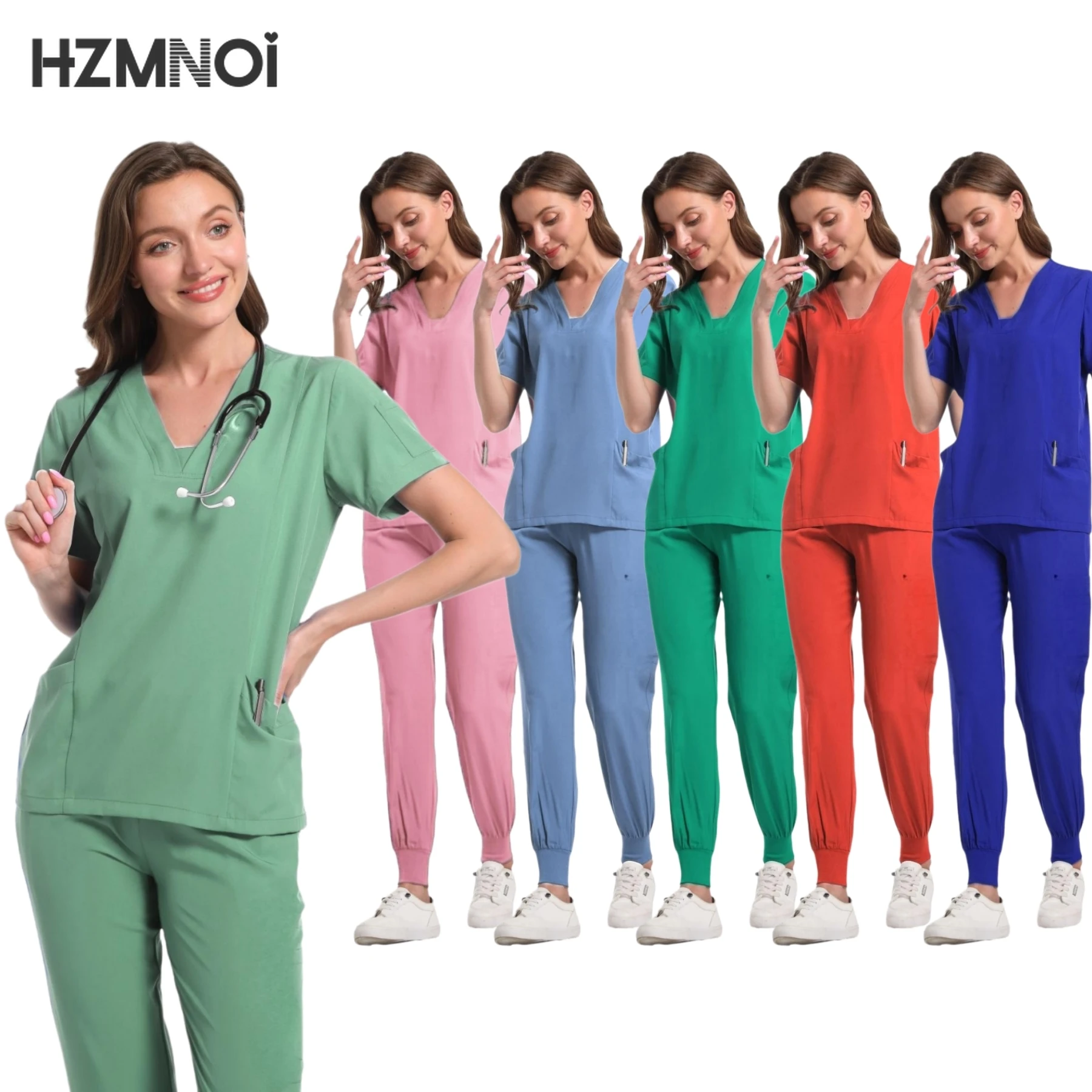 

Nursing Scrubs Women Uniforms Pet Grooming Scrub Set Short Sleeve V-neck Top and Pants Doctor Suits Medical Surgery Work Clothes