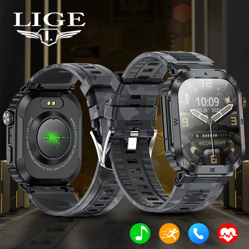 

Новые умные часы LIGE для активного отдыха на открытом воздухе, 2,01-дюймовый HD-экран, светодиодный фонарик, Bluetooth, функция разговора, умные часы для мужчин и женщин, подарки на праздники