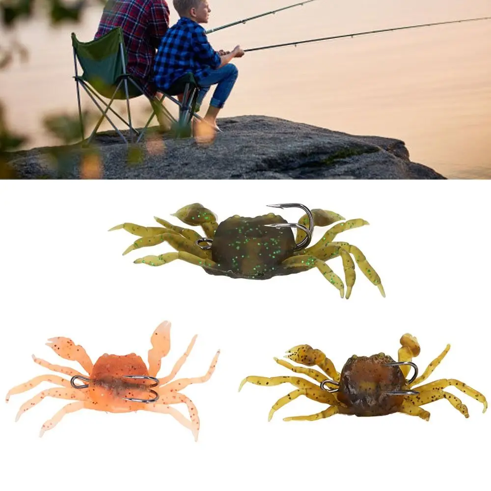 8Pcs 13cm Length Artificial Crab Bait 34g Weight Green Yellow and Brown Crab Soft Bait with Hooks Artificial Crab Lures