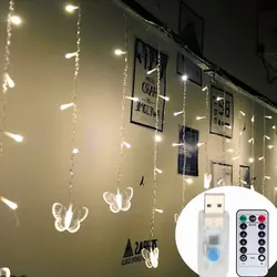 4M Led Ijs Strip Fairy String Light Usb Met Vlinder Hanger Licht Voor Kerst Slinger Raam Terras Camping Decor