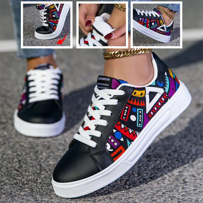 

Street Style Skateboard Shoes For Men Women Graffiti Casual Sneakers Lightweight Men's Skate Shoes Non-slip Unisex Sports Shoes