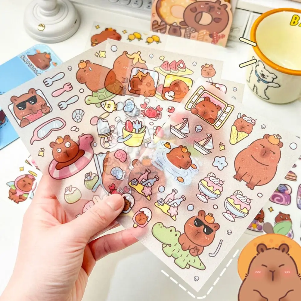 4 Pcs/bag Cartoon Capybara Sticker Waterproof PET DIY Cute Kid Creative Stationery Handbook Sticker Gift