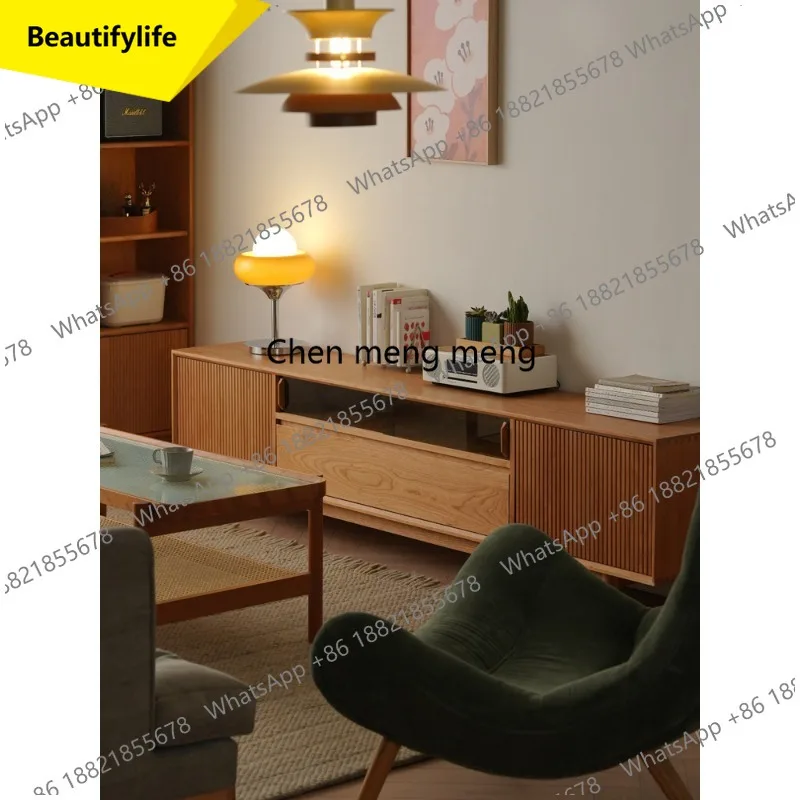 M45 Dun Dun TV Cabinet Cherry Wood Nordic Solid Wood Video Cabinet Living Room Retro Locker
