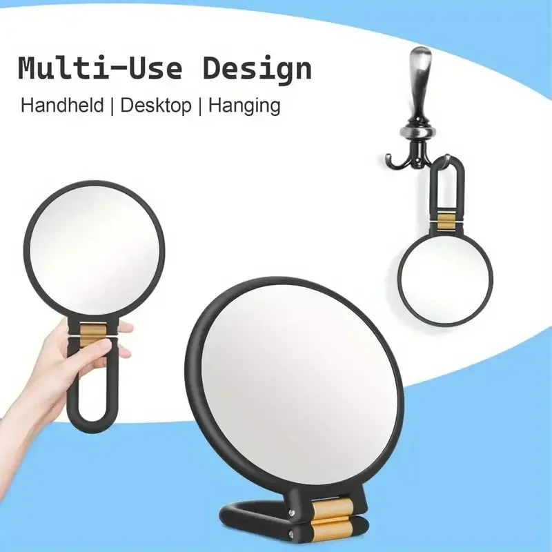 Magnifying Handheld Mirror Double Sided Magnification Hand Mirror Travel Folding Stand Adjustable Dressing Table 360°Adjustable