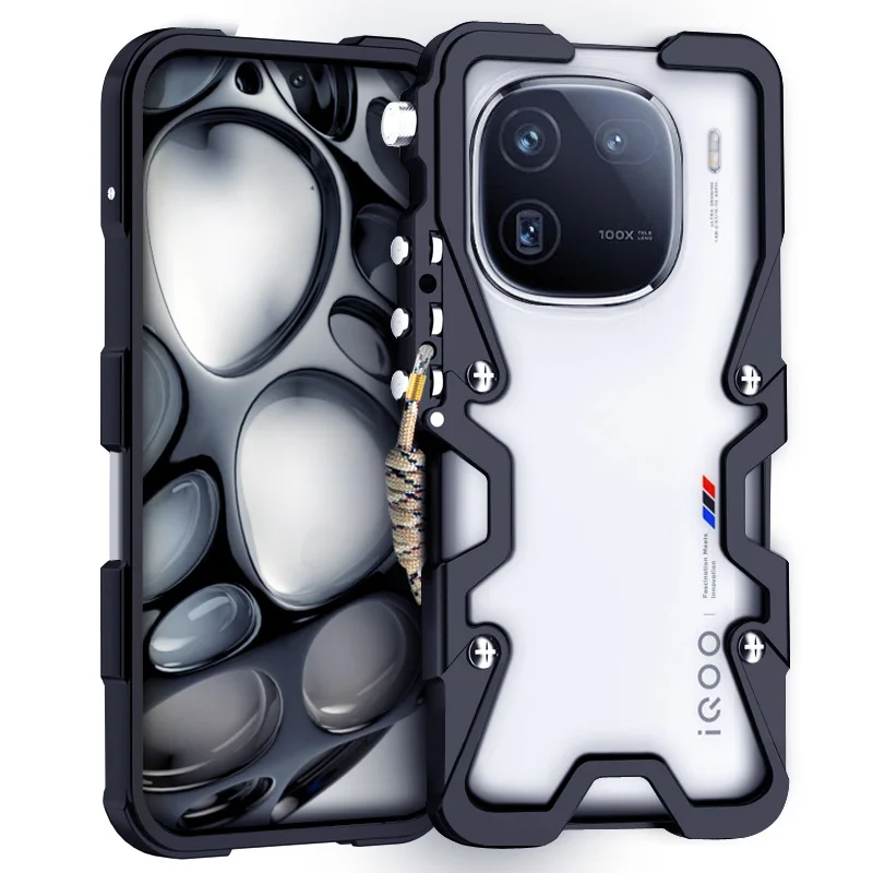 

Luxury Armor Metal Aluminum Phone Cases Bumper For Vivo Iqoo12 Iqoo 12 Pro Cover Mechanical Purely Handmade Skull Case