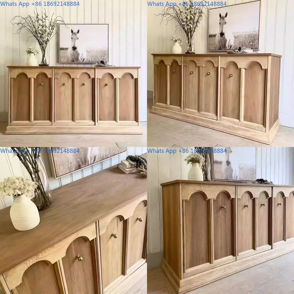 Rustic American Vintage Solid Wood Sideboard French Style High End TV Cabinet Entryway Hall Console Decorative Storage Cabinet