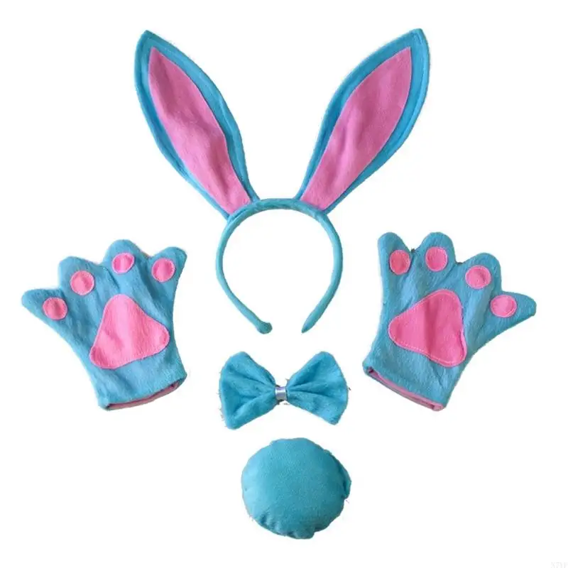 N7YF Girls Rabbit Costume Headband & Tail Paw Set Cosplay Costume Kid Party Clothes