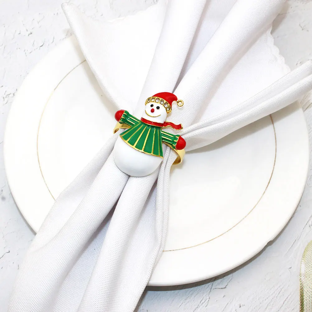 

4Pcs Alloy Snowman Napkin Rings Xmas Party Table Buckles Decorative Napkin Holders for Dinner Events Xmas Serviette Buckle