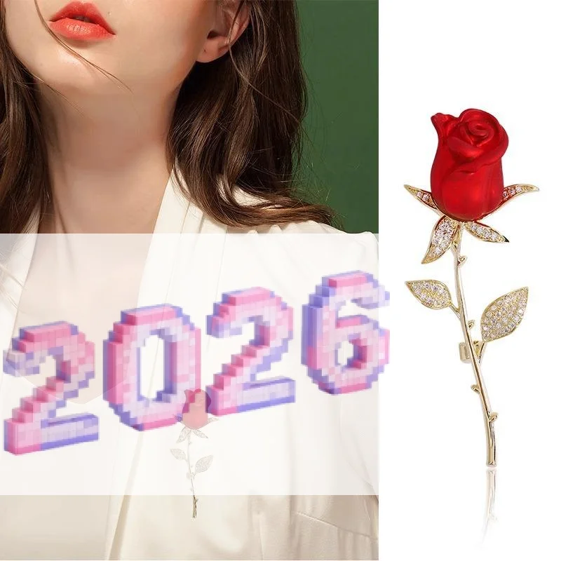 Creative Beautiful Rhinestone Rose Flower Brooches For Women Lady Elegant Flower Pin Summer Wedding Party Valentine's Day Gift