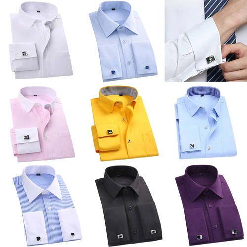 Camisa de vestir con puño francés para hombre, camisas formales de manga larga para negocios, fiesta, boda, esmoquin, doble puño, gemelos franceses