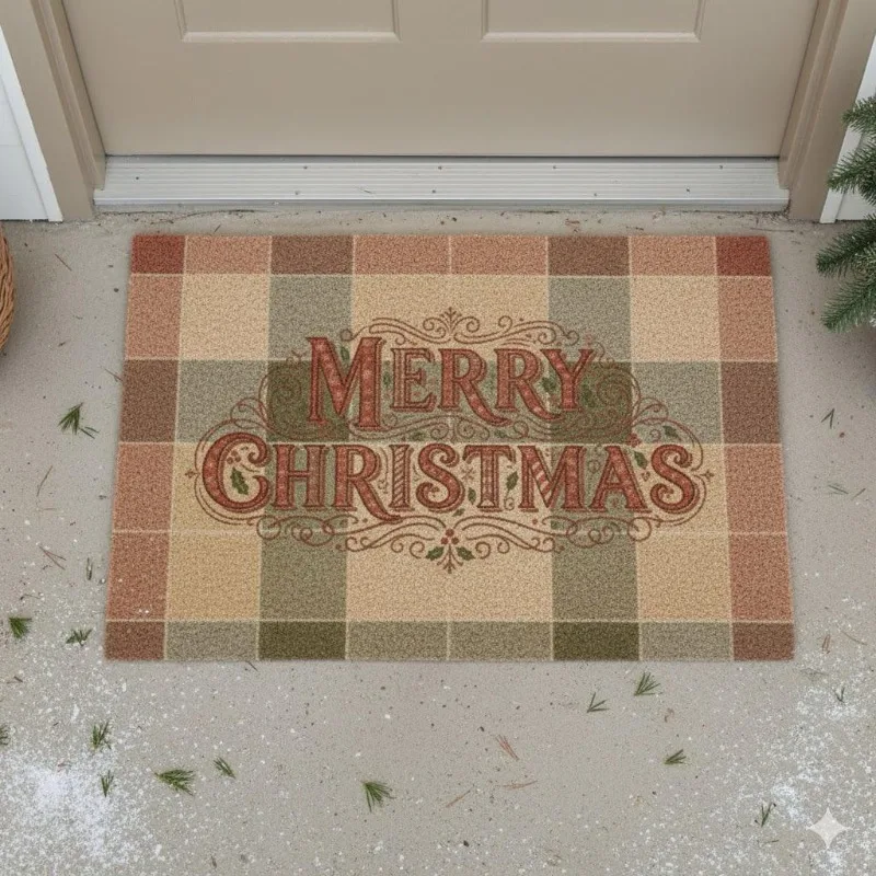 Allover Christmas Tree Merry Christmas Doormat Vintage Xmas Pattern Print Indoor Floor Rug Winter Holiday Entryway Carpet