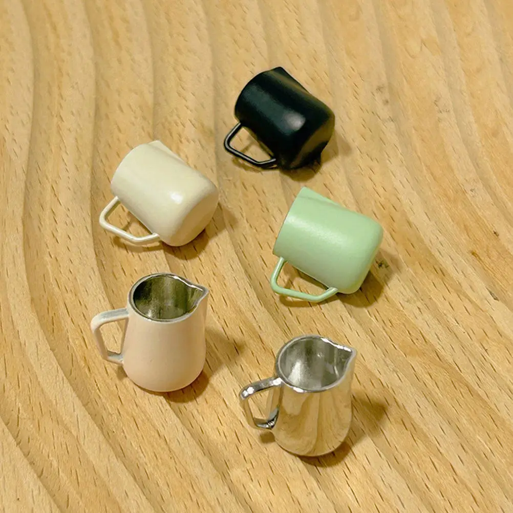 

5Pcs Mini Coffee Cups Alloy Miniature Milk Frothing Jugs Tiny House Accessories Realistic Decor for Dollhouse Layout Steamer
