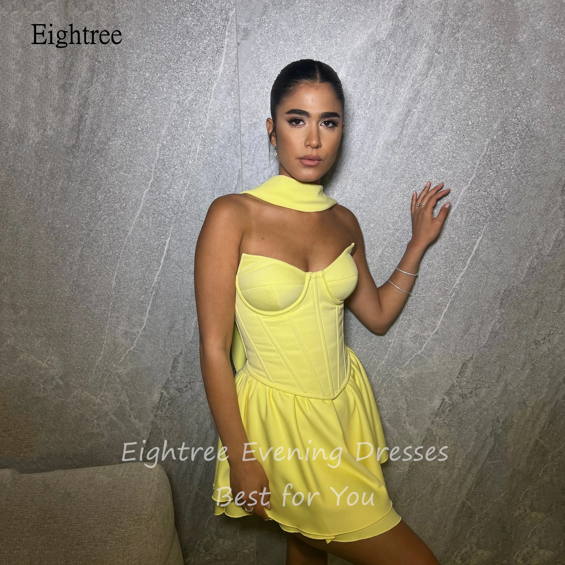 Eightree Yellow A-line Prom Gowns Sweetheart Neck Formal Party Gown Short Backless Evening Dress vestidos de fiesta Customized