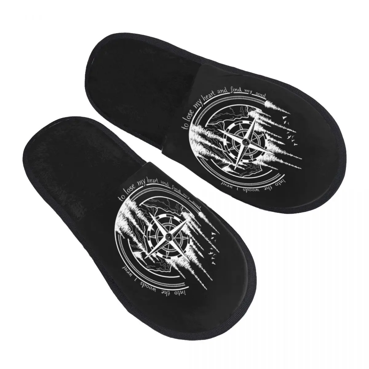 Custom Compass Mountains Camping Adventure House Slippers Women Cozy Memory Foam Slip On Hotel Slipper Shoes