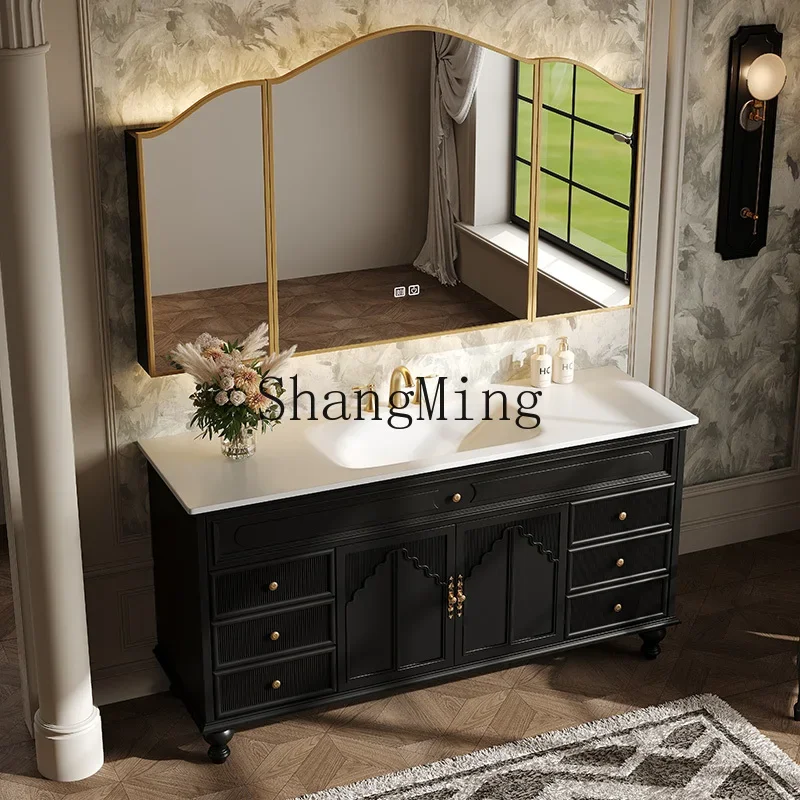 

SM new retro floor-to-ceiling bathroom cabinet combined integrated basin oak washbasin slate washbasin cabinet